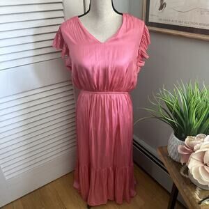 CURRENT AIR Dress Womens Medium Pink Satin Pleated Midi Feminine Romantic Party